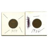 2 Indian Head Pennies - 1899 & 1906