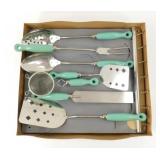 Vintage Wall Mount Utensil Rack with Turquoise