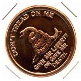Donï¿½t Tread On Me 1 oz .999 Pure Copper Round