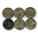 6 Jefferson Silver War Nickels