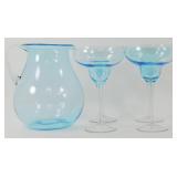 * Blue Hand-Blown Mexican Glass Margarita Glasses