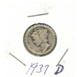 1937-D Mercury Silver Dime