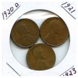 Group of 3 Early Lincoln Wheat Cents - 1920-D,