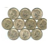 (10) 40% Silver Kennedy Half Dollars