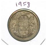1958 Canadian Silver Half Dollar