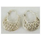 Sterling Silver Filigree Hoop Earrings - 3/4"