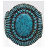 Vintage Silvertone and Faux Turquoise Cuff