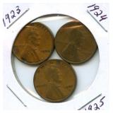 Group of 3 Lincoln Wheat Cents - 1923, 1924 &