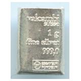 Valcambi Suisse 1 gram .999 Fine Silver Bar