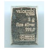Valcambi Suisse 1 gram .999 Fine Silver Bar