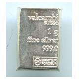 Valcambi Suisse 1 gram .999 Fine Silver Bar