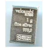 Valcambi Suisse 1 gram .999 Fine Silver Bar