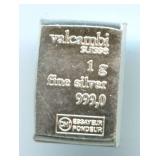 Valcambi Suisse 1 gram .999 Fine Silver Bar