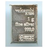 Valcambi Suisse 1 gram .999 Fine Silver Bar