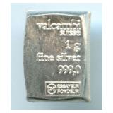 Valcambi Suisse 1 gram .999 Fine Silver Bar