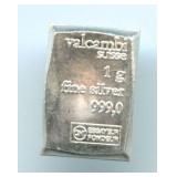 Valcambi Suisse 1 gram .999 Fine Silver Bar