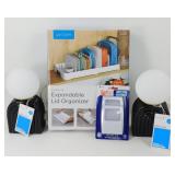 * New Expandable Lid Organizer, 2 Table Lamps & 2