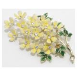 Vintage Floral Flower Enamel Rhinestone Brooch