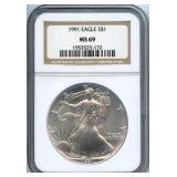 1991 U.S. Silver Eagle - NGC MS 69
