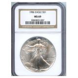 1986 U.S. Silver Eagle - NGC MS 69, First Year of