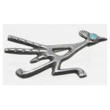 Native American Handmade Sterling Road Runner Pin
