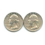 Pair of 1964-D Washington Silver Quarters