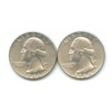 Pair of 1964-D Washington Silver Quarters
