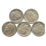 Group of 5 Roosevelt Silver Dimes