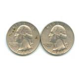 Pair of 1964-D Washington Silver Quarters