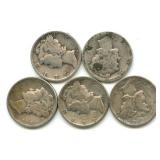Group of 5 Mercury Silver Dimes