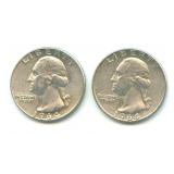 Pair of 1964-D Washington Silver Quarters