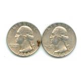Pair of 1964-D Washington Silver Quarters