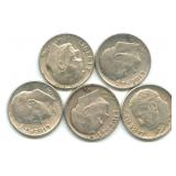 Group of 5 Roosevelt Silver Dimes