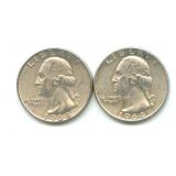 Pair of 1964-D Washington Silver Quarters