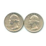 Pair of 1964-D Washington Silver Quarters