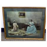** Antique Wood Frame with Picture of 2 Victorian