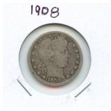 1908 Barber Silver Quarter