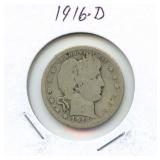 1916-D Barber Silver Quarter