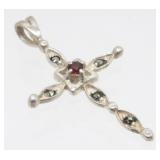 Cross Sterling Silver Marcasite Garnet Pendant