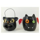Vintage Cat Halloween Bucket plus a Bat Planter
