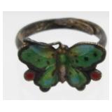 Vintage Chinese Import Butterfly Enamel Sterling
