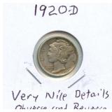 1920-D Mercury Silver Dime - Very Nice Details on