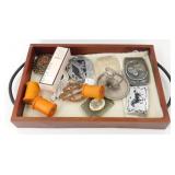 Wooden Tray of Vintage Smalls - Belt Buckles,