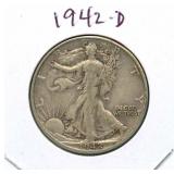 1942-D Walking Liberty Silver Half Dollar