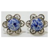 Vintage Sterling Silver Delft Blue Filigree
