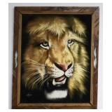 * Vintage Velvet Lion Painting - Signed, 23" x