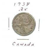 1938 Canadian Silver Quarter