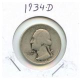 1934-D Washington Silver Quarter