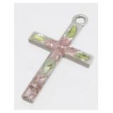Flower Etched Sterling Silver Cross Pendant
