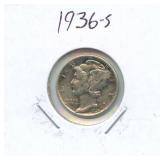 1936-S Mercury Silver Dime